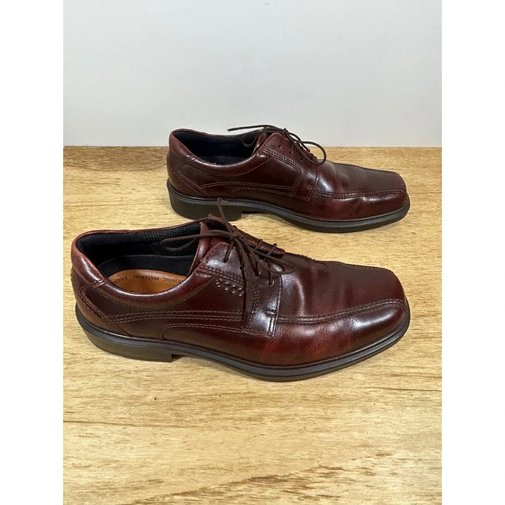 ECCO Mens Leather Square Bicycle Toe DerShoes Burgundy Mahogany Size 42by